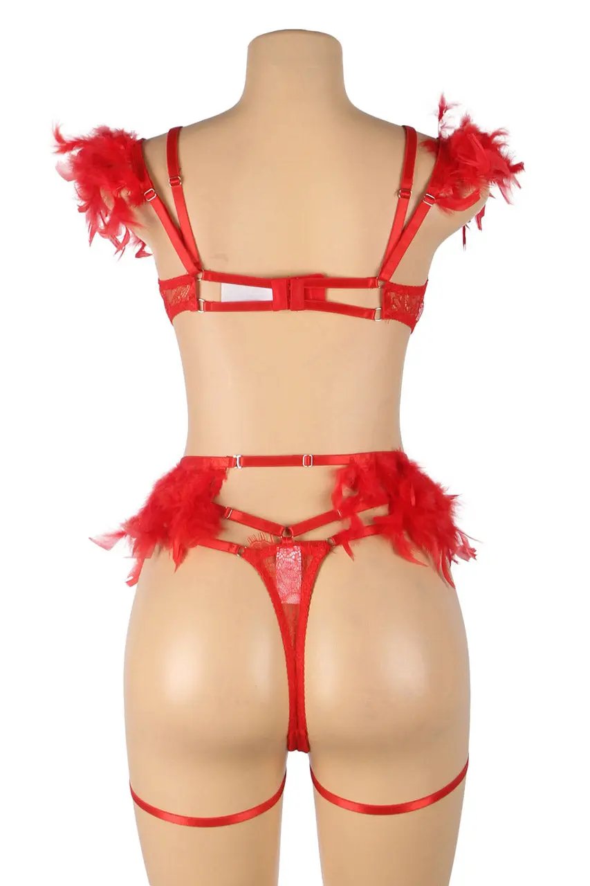 Feather Lace Chain Lingerie Bra Set 3wishes.com